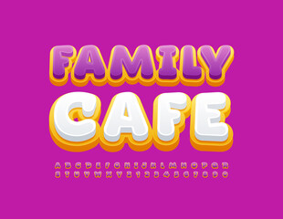 Vector cute sign Family Cafe. Bright creative Font, Set of modern Alphabet Letters and Numbers