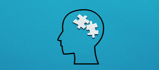Human head icon with puzzle pieces. Human psychology or mental health or illness