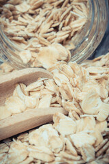 Healthy rye flakes or oat bran as source dietary fiber and minerals. Nutritious eating