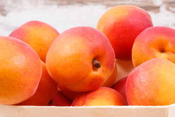 Fresh peach in container. Healthy dessert as source minerals and vitamins
