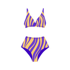 Swimsuit two -piece with striped zebra print. Vector illustration