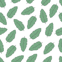 Hand drawn seamless floral pattern of simple leaf. Doodle sketch line style. Vector illustration for nature foliage wallpaper, background, textile design.