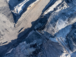 Vertical Aerial view of the open cut coal mine at Muja, near Collie in Western Australia.