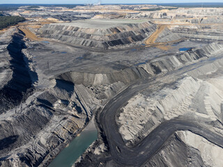 Aerial view of the open cut coal mine at Muja, near Collie in Western Australia.