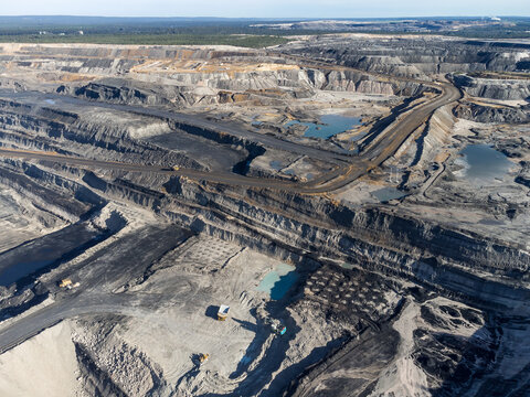 Aerial view of the open cut coal mine at Muja, near Collie in Western Australia.
