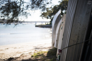 Tender boats stored