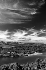 Beautiful black and white landscape. Panoramic view. Bariloche Argentina.