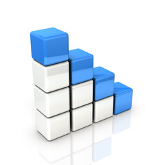 Obraz premium ブロックで構成された階段状のステージ。3DCGソフトによるレンダリング。白バック。