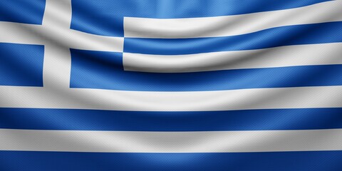 Hanging wavy national flag of Greece with texture. 3d render.