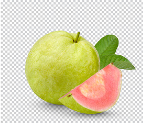 Guava fruit with leaves isolated on white background
