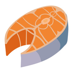 Salmon piece, slice, natural healthy organic nutrition product. Vector doodle cartoon flat trendy illustration hand drawn isolated