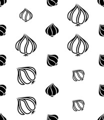 Garlic Icon Seamless Pattern, Common Seasoning Vegetable Icon