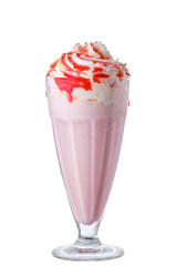 Milkshake with whipped cream and chocolate bar isolated on white