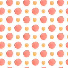 Watercolor seamless pattern in on-trend color with circles and shapes.Kids sun texture on white isolated hand painted background.Designs for nursery rooms,wallpapers,textiles,t-shirts,scarves.