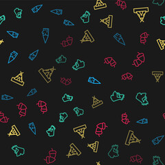 Set line Wooden log, Canada map, Indian teepee or wigwam and Acorn on seamless pattern. Vector