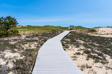 Wooden walkway to the beach on the plum island. Massachusetts
