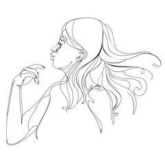 Girl portrait in profile lineart