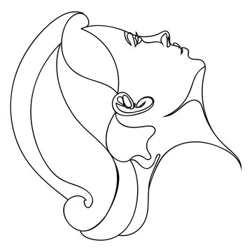 Girl Portrait In Profile Lineart