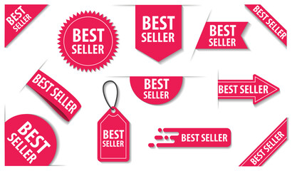 Best Seller tags collection, vector red labels isolated on white background.