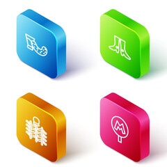 Set Isometric line Glass with vodka, Ukrainian footwear, Wicker fence and Metro or Underground icon. Vector