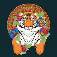 Red tiger with roses