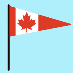 Fototapeta na wymiar Flag of Canada. Vector country banner on a pole. Red maple leaf on a triangular standard. Isolated icon on a light background.