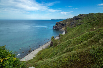 Fototapeta premium Coastal landscape with Japan's sky and sea.