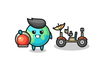 the cute earth as astronaut with a lunar rover