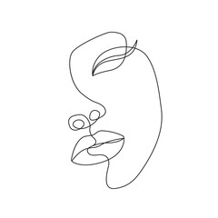 One Line Drawing Abstract Woman Face. Abstract Continuous Line Art Woman Portrait, Minimalist Contour Drawing. Great for Wall Art Decor, Posters, Prints, Tote Bag, T-shirt Design, Mobile Case. Vector