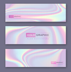 Set of Modern holographic pearl fllow abstract banners. Liquid vector illustration background