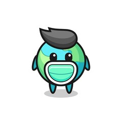 cute earth cartoon wearing a mask