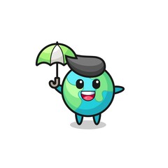 cute earth illustration holding an umbrella
