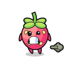 the illustration of the strawberry cartoon doing fart