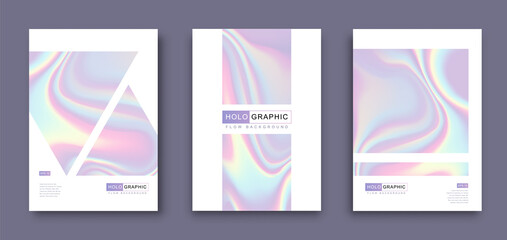Set of Modern holographic pearl fllow abstract covers. Liquid vector illustration background