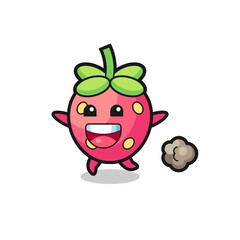 the happy strawberry cartoon with running pose