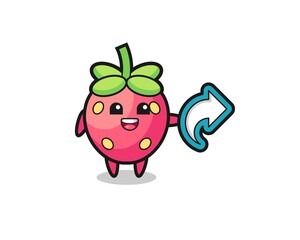 cute strawberry hold social media share symbol