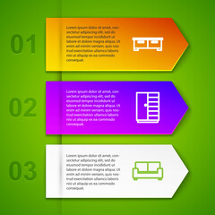 Set line Chest of drawers, Wardrobe and Sofa. Business infographic template. Vector