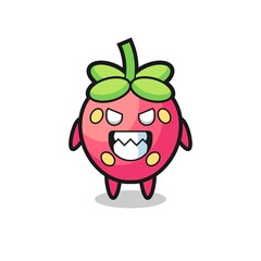 evil expression of the strawberry cute mascot character