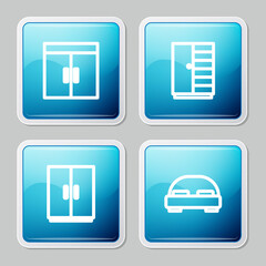 Set line Wardrobe, , and Big bed icon. Vector