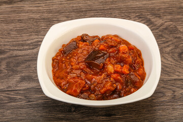 Eggplant saute with tomato and herbs