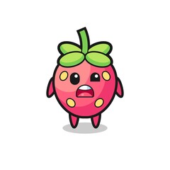 the shocked face of the cute strawberry mascot