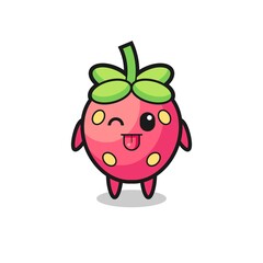 cute strawberry character in sweet expression while sticking out her tongue