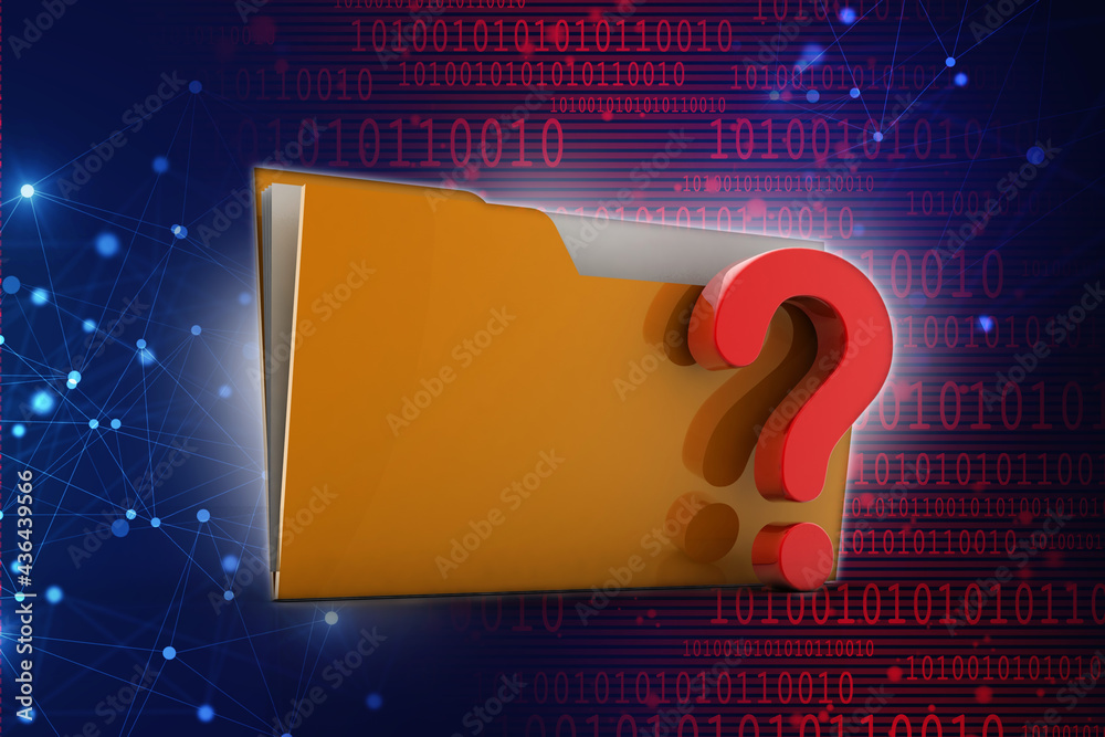 Poster 3d rendering file folder with question symbol