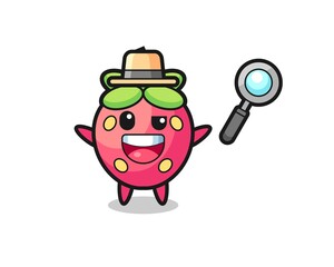 illustration of the strawberry mascot as a detective who manages to solve a case
