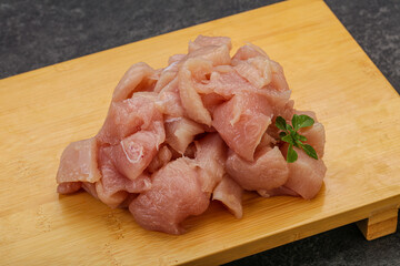 Raw diced chicken for cooking