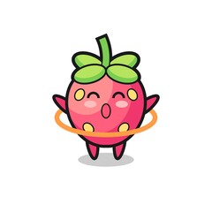 cute strawberry cartoon is playing hula hoop