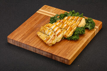 Grilled Greek haloumi cheese with herbs