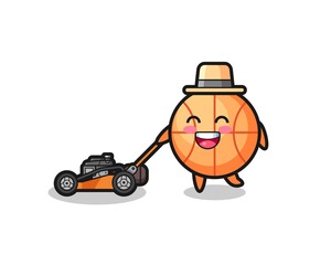 illustration of the basketball character using lawn mower