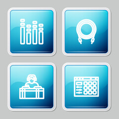 Set line Music equalizer, Audio jack, DJ playing music and Drum machine icon. Vector