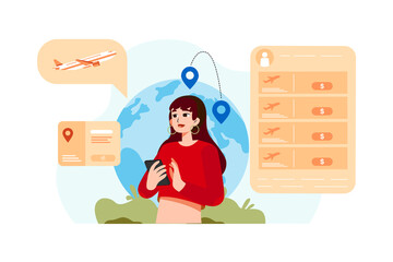 Traveling Woman Searching Flight Schedule For International Travel